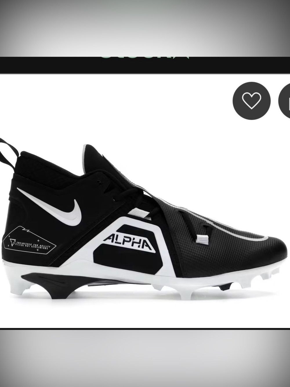 Nike Alpha men’s size 12 Black/White Football Cleats